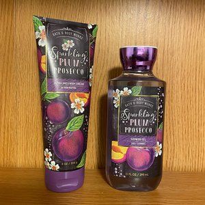 Bath and Body Works SPARKLING PLUM PROSECCO Cream and Shower Gel Set of 2 NEW